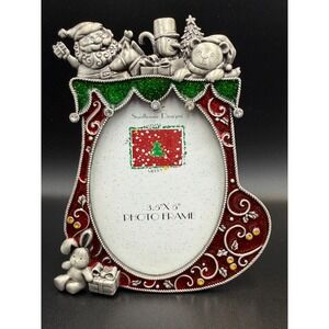 Sunflower Designs Pewter Christmas Stocking Frame Enamel 3.5" x 5"